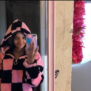 Hooded fur bomber jacket